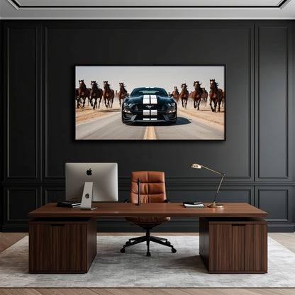 Black Ford Mustang Horsepower Charge Wall Art