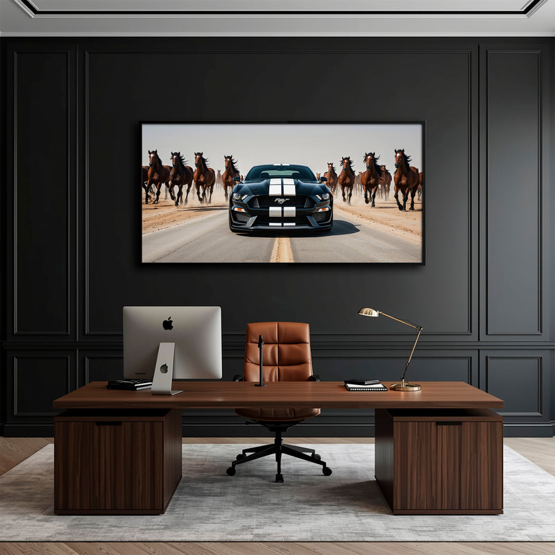 Black Ford Mustang Horsepower Charge Wall Art
