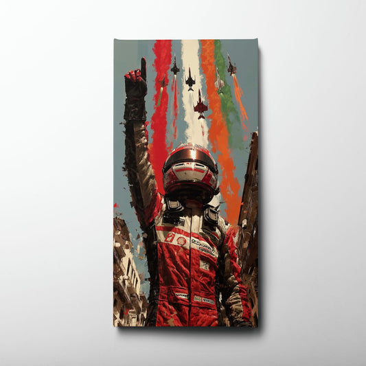 Racing Driver Victory Run Wall Art – Motorsport Champion Canvas Print Cars