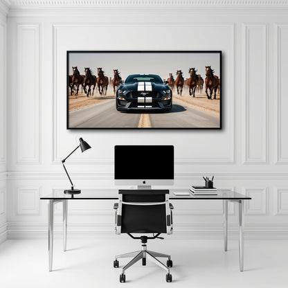 Black Ford Mustang Horsepower Charge Wall Art