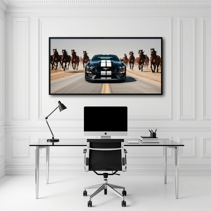 Black Ford Mustang Horsepower Charge Wall Art