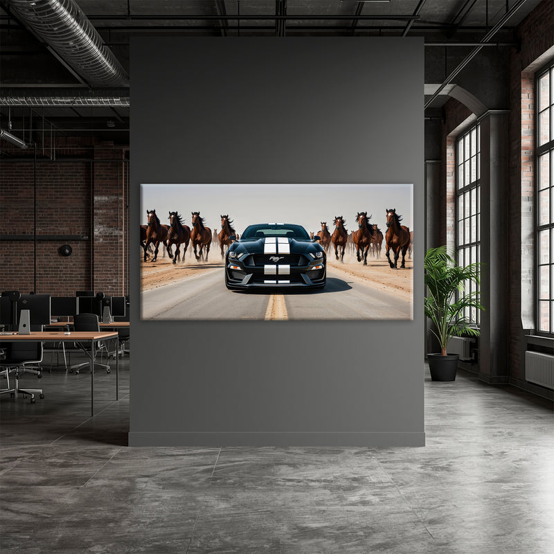 Black Ford Mustang Horsepower Charge Wall Art