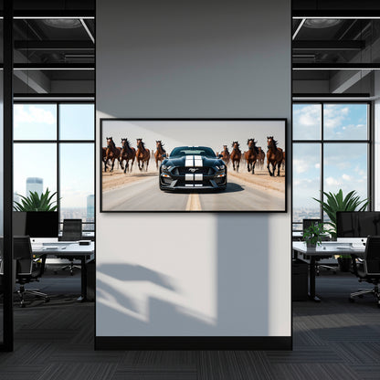 Black Ford Mustang Horsepower Charge Wall Art