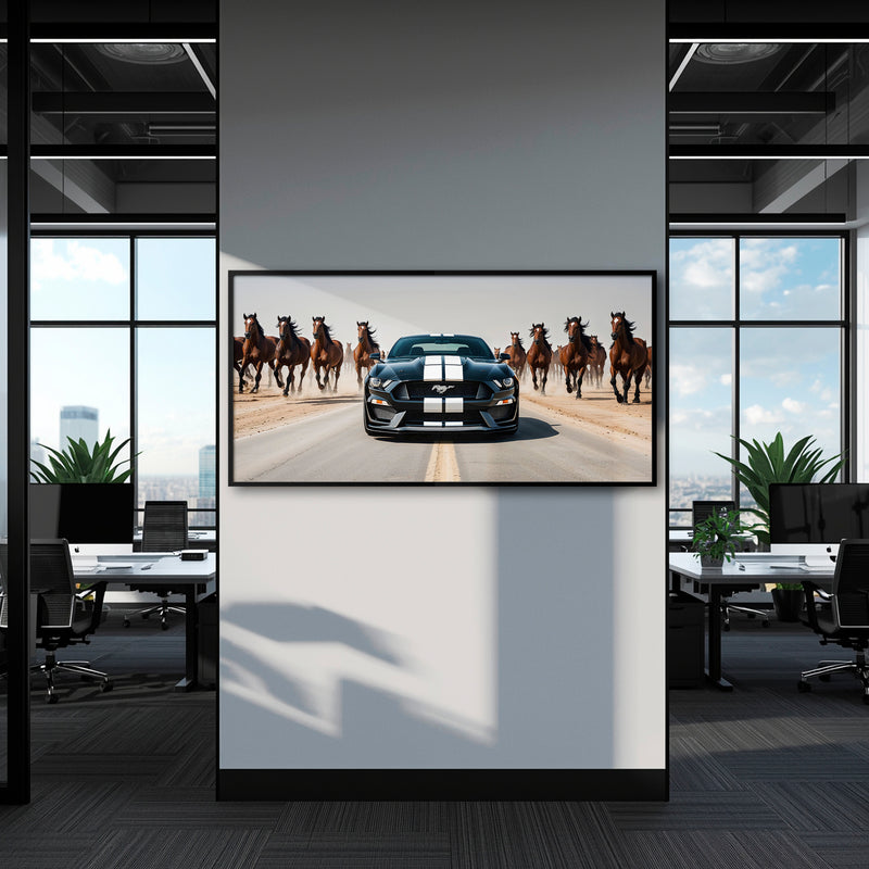 Black Ford Mustang Horsepower Charge Wall Art