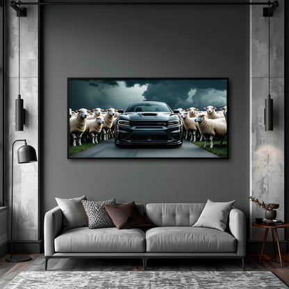Dodge Charger Hellcat Wall Art Black Muscle Car Canvas