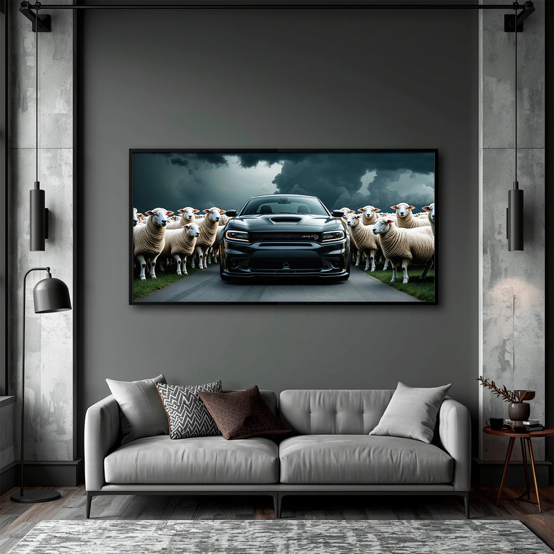 Dodge Charger Hellcat Wall Art Black Muscle Car Canvas