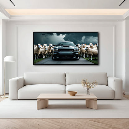 Dodge Charger Hellcat Wall Art Black Muscle Car Canvas