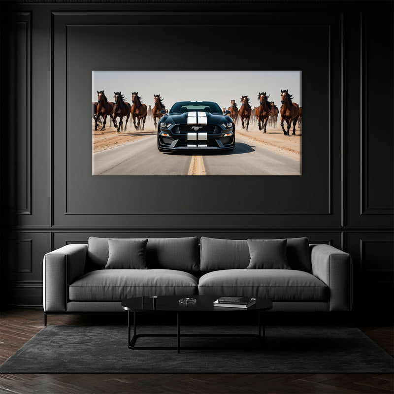 Black Ford Mustang Horsepower Charge Wall Art