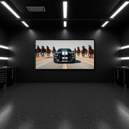 Black Ford Mustang Horsepower Charge Wall Art