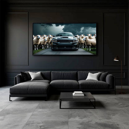 Dodge Charger Hellcat Wall Art Black Muscle Car Canvas
