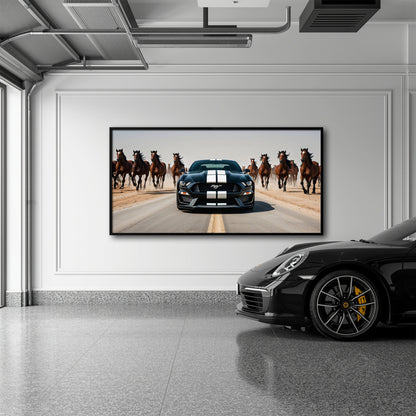 Black Ford Mustang Horsepower Charge Wall Art