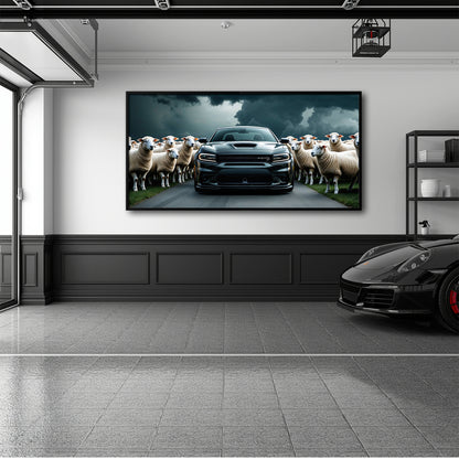 Dodge Charger Hellcat Wall Art Black Muscle Car Canvas