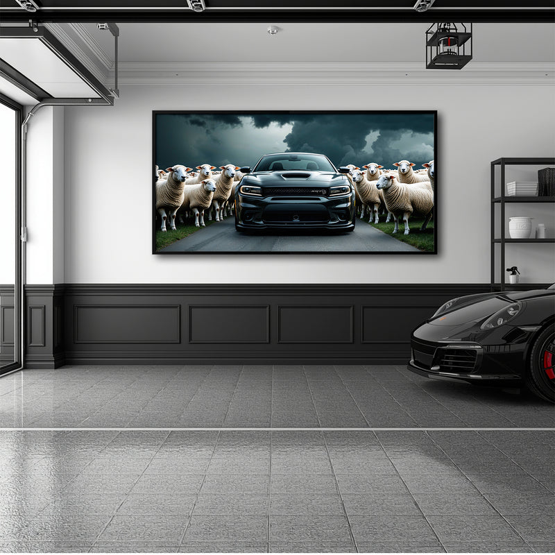 Dodge Charger Hellcat Wall Art Black Muscle Car Canvas