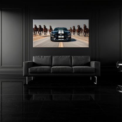 Black Ford Mustang Horsepower Charge Wall Art