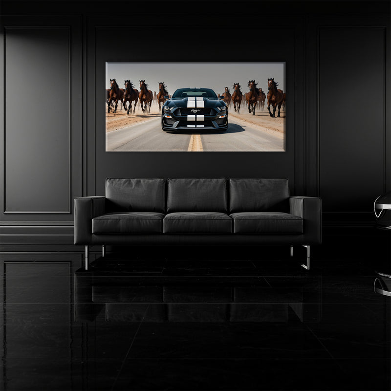 Black Ford Mustang Horsepower Charge Wall Art
