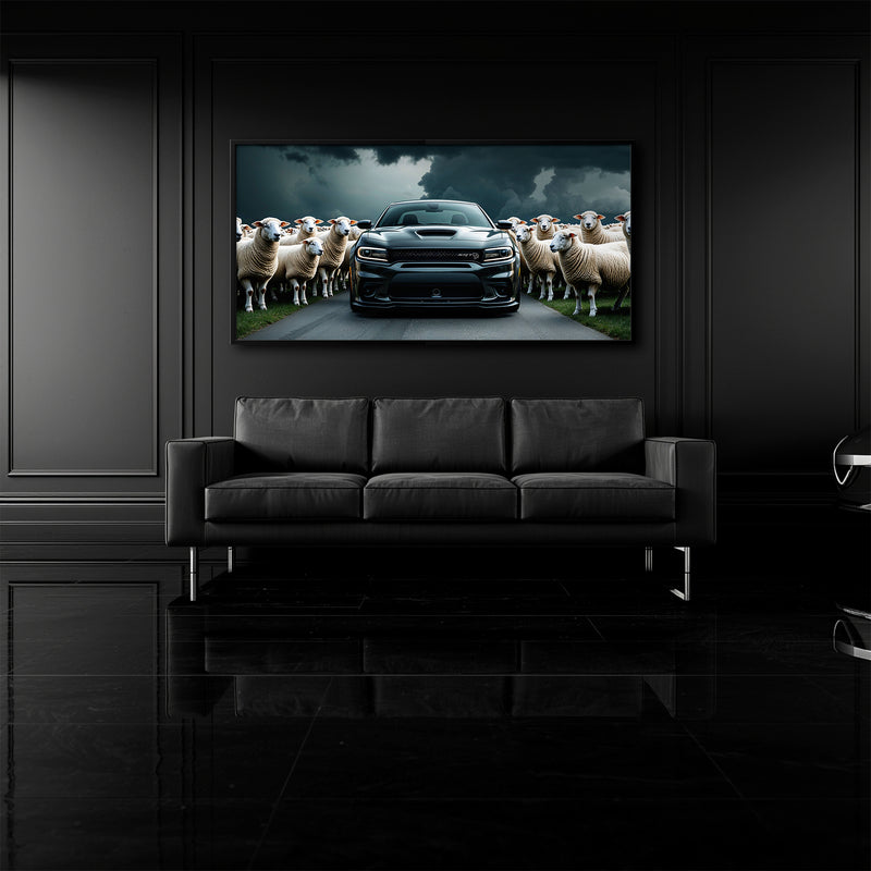 Dodge Charger Hellcat Wall Art Black Muscle Car Canvas