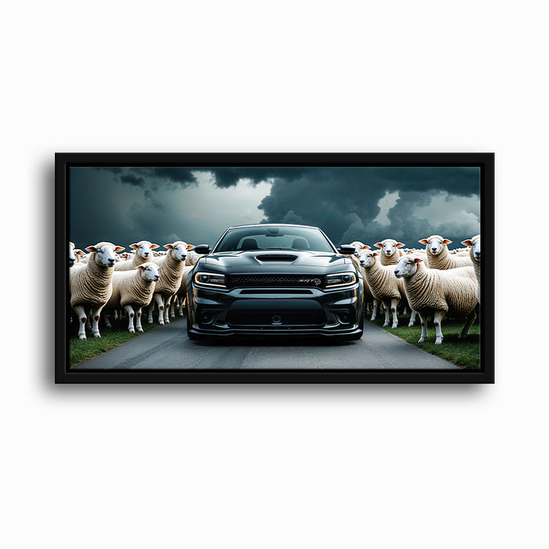 Dodge Charger Hellcat Wall Art Black Muscle Car Canvas