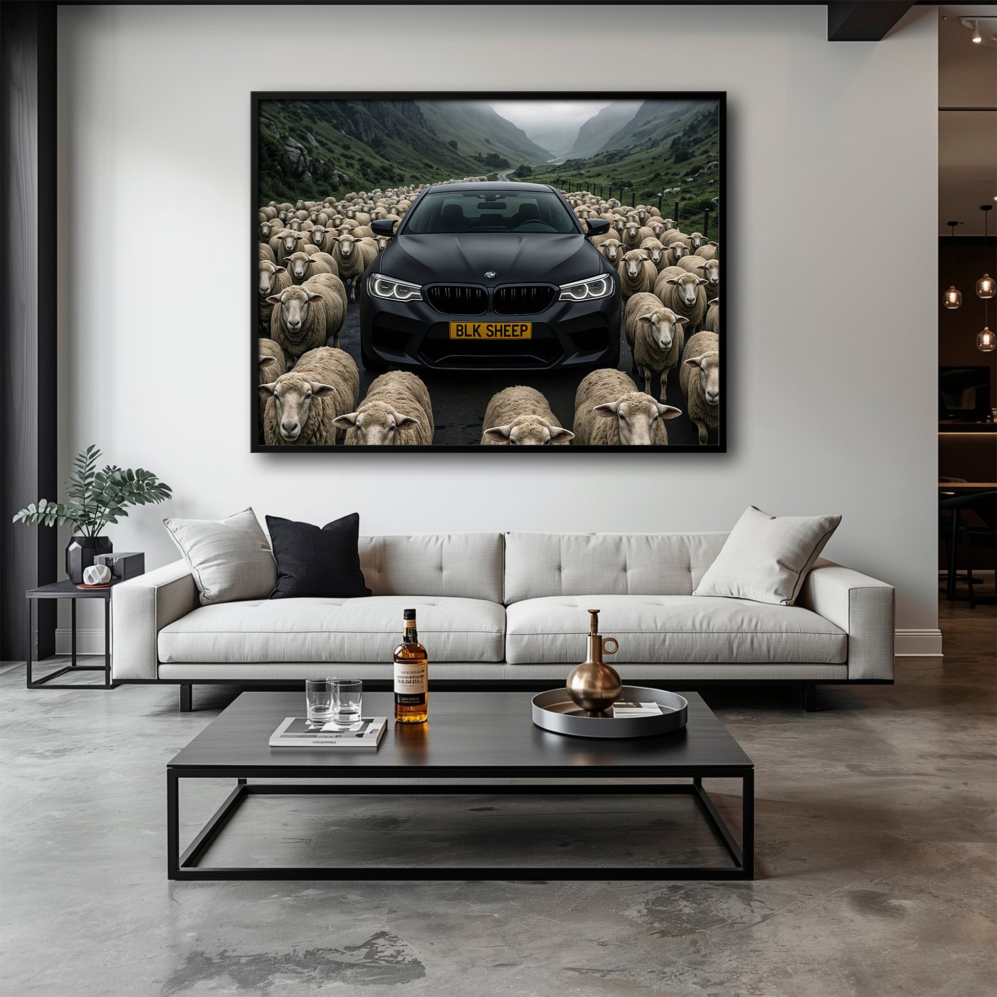 Modern car wall decor for men’s bedroom and man cave
