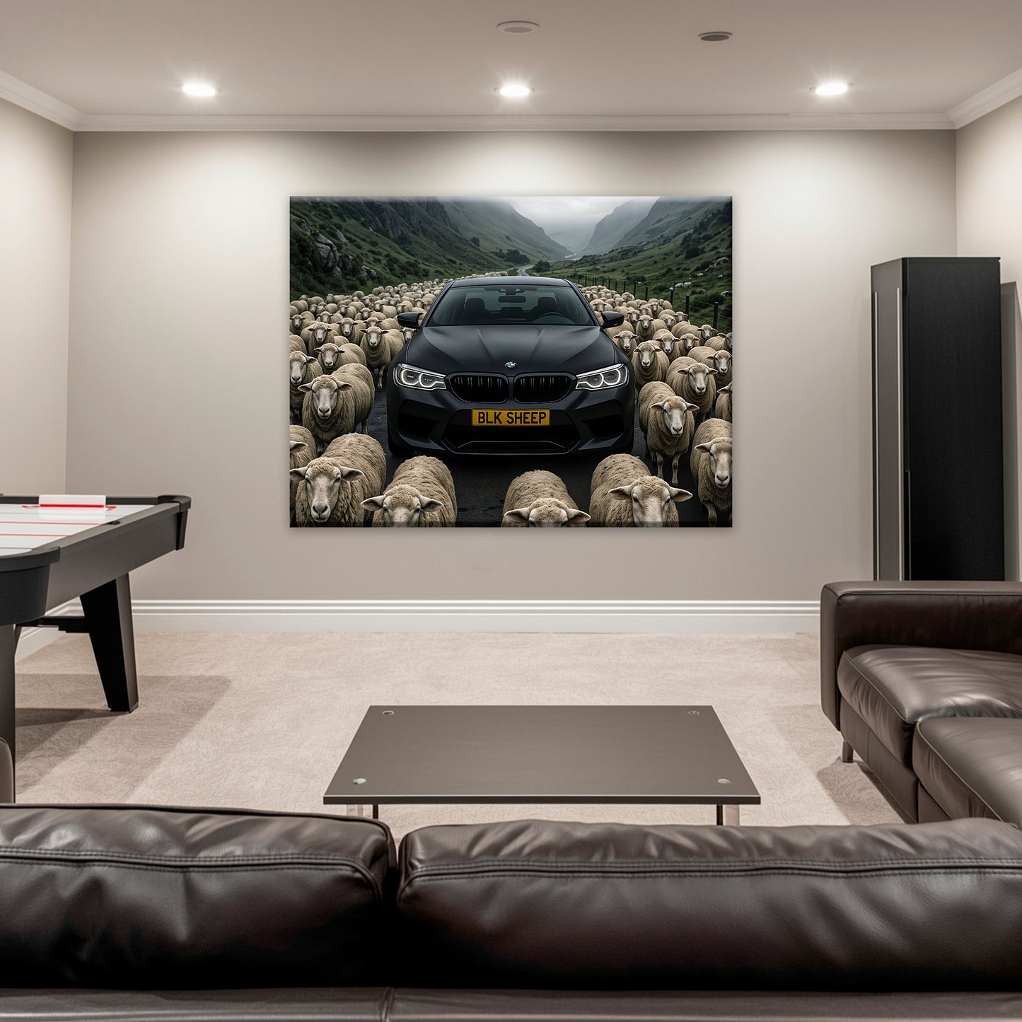 Bold BMW canvas print for office and workspace decor
