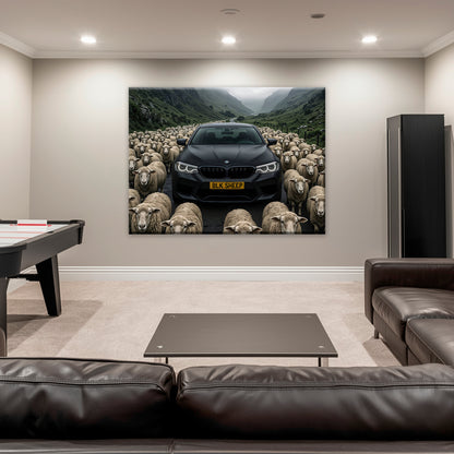 Bold BMW canvas print for office and workspace decor
