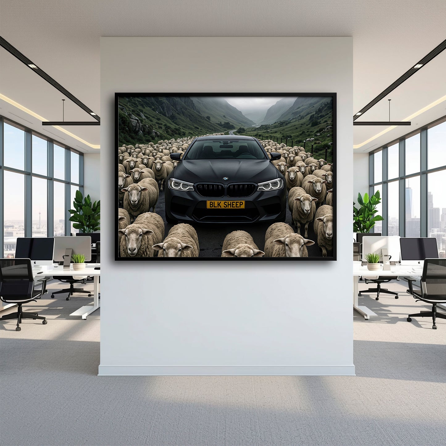 BLK SHEEP car canvas print for masculine bedroom decor
