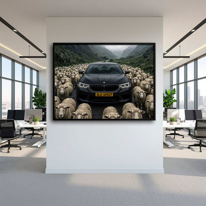 BLK SHEEP car canvas print for masculine bedroom decor
