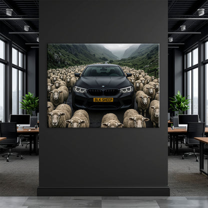 BMW car wall art featuring bold black sheep concept
