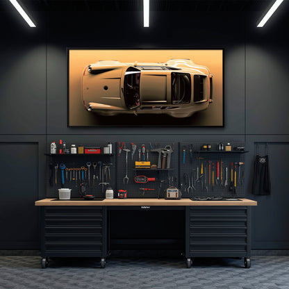 Porsche 911 Champagne Drift Wall Art – Beige Sports Car Canvas Print