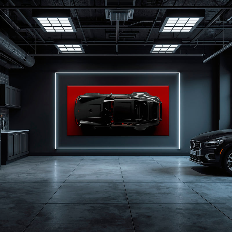 Porsche 911 Crimson Phantom Wall Art – Black Sports Car Canvas Print