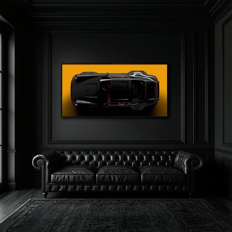 Porsche 911 Golden Eclipse Wall Art – Black Sports Car Canvas Print
