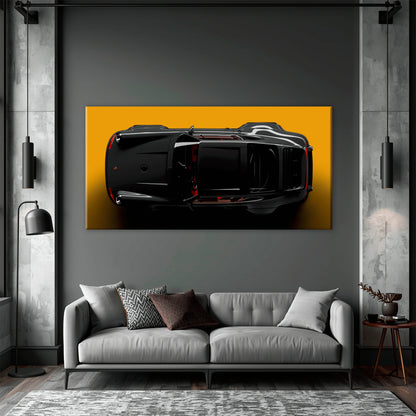 Porsche 911 Golden Eclipse Wall Art – Black Sports Car Canvas Print