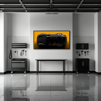 Porsche 911 Golden Eclipse Wall Art – Black Sports Car Canvas Print