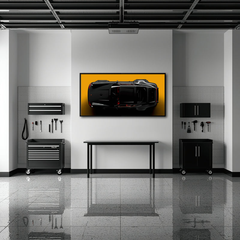Porsche 911 Golden Eclipse Wall Art – Black Sports Car Canvas Print