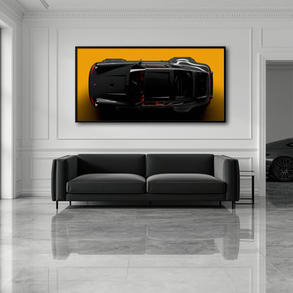 Porsche 911 Golden Eclipse Wall Art – Black Sports Car Canvas Print