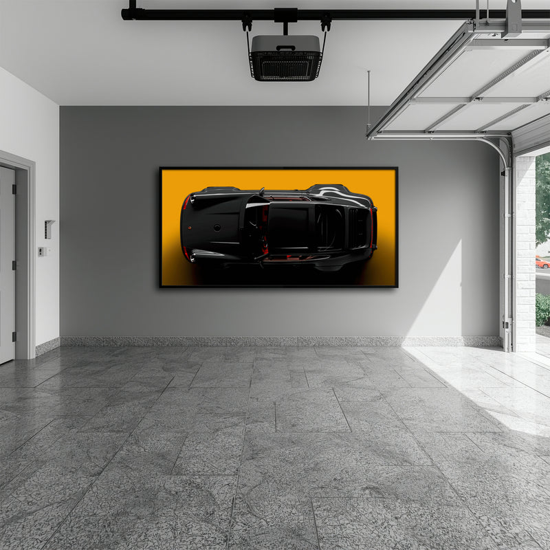 Porsche 911 Golden Eclipse Wall Art – Black Sports Car Canvas Print