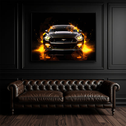 Black Ford Mustang Inferno Stare Wall Art