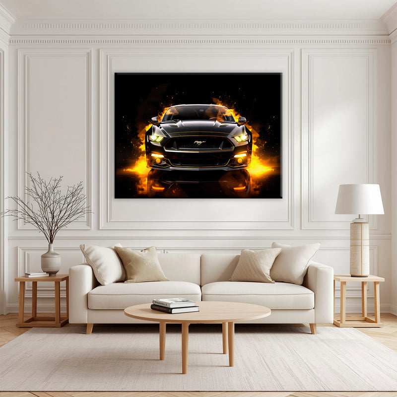 Black Ford Mustang Inferno Stare Wall Art