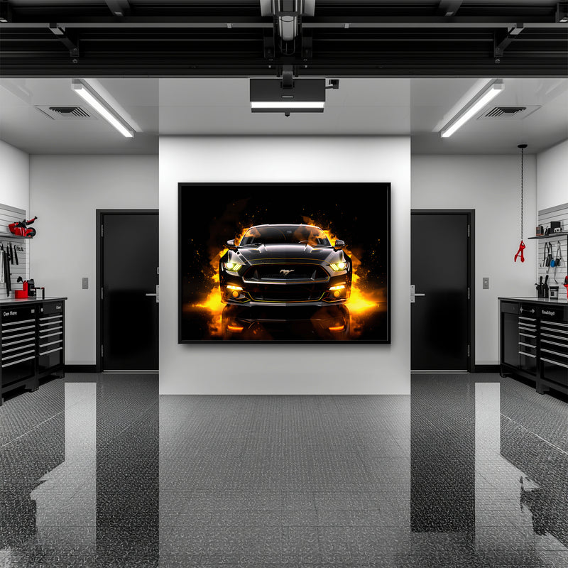 Black Ford Mustang Inferno Stare Wall Art