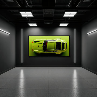 Porsche 911 Lime Ignition Wall Art – Light Green Sports Car Canvas Print