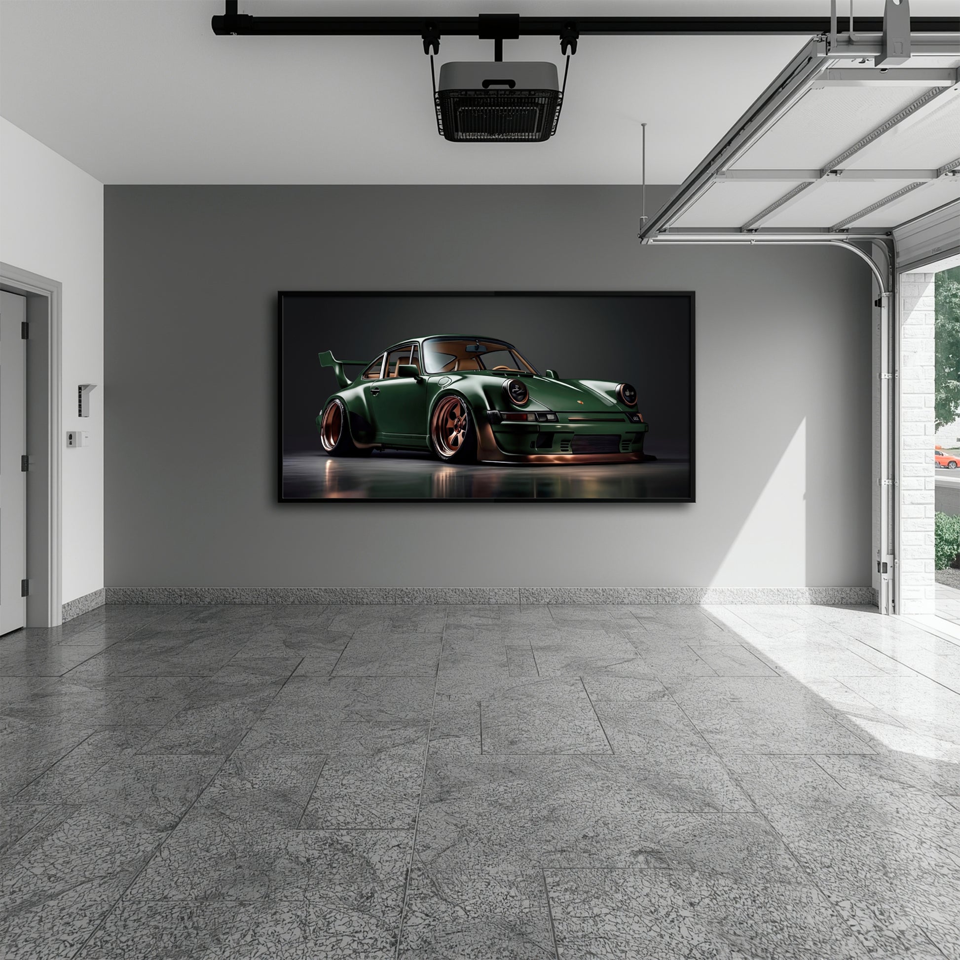 Widebody Porsche 911 wall art with bronze wheels