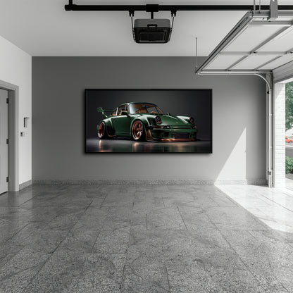 Widebody Porsche 911 wall art with bronze wheels
