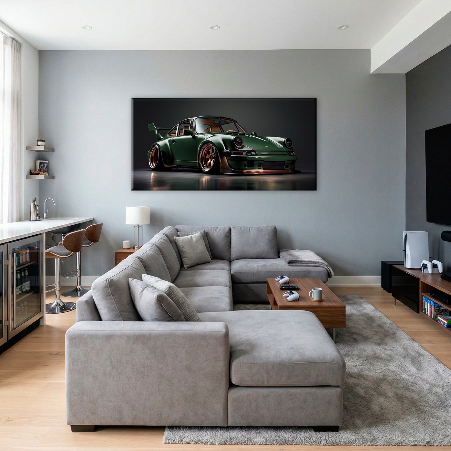 Green Porsche 911 print for office wall decor