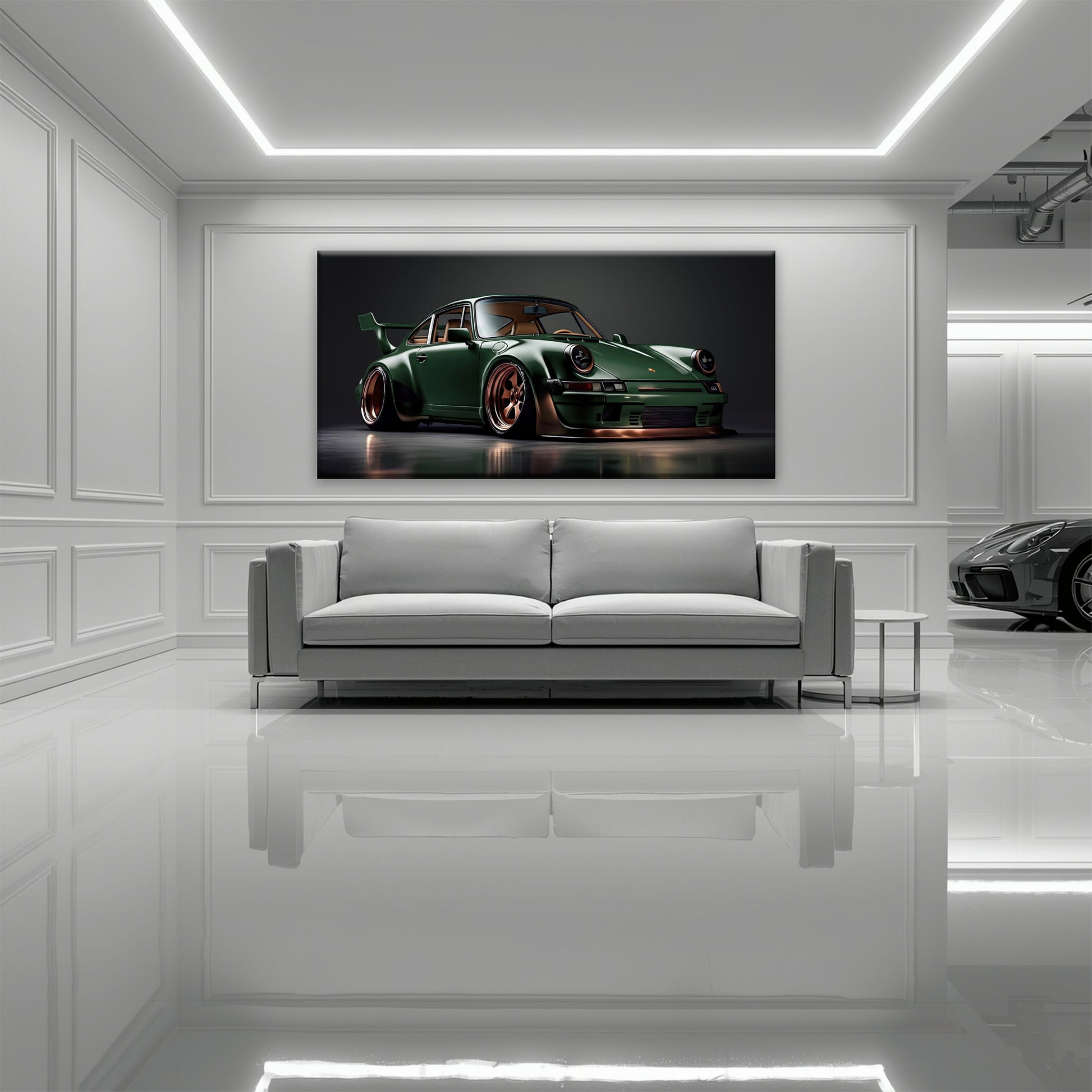 Green racing car canvas print for man cave walls