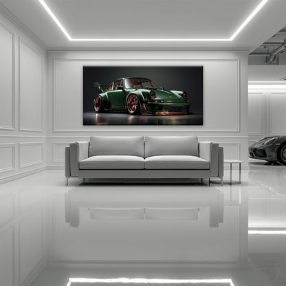 Green racing car canvas print for man cave walls