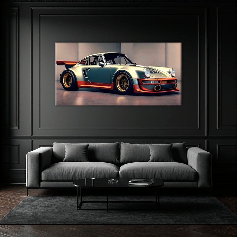 Porsche 911 Silver Widebody Wall Art