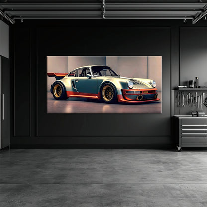 Porsche 911 Silver Widebody Wall Art