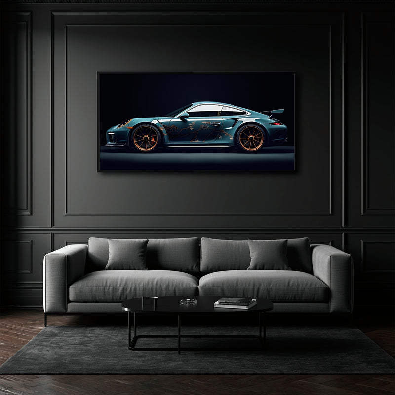 Porsche 911 Noir Wall Art – Blue GT3 RS Sports Car Canvas Print