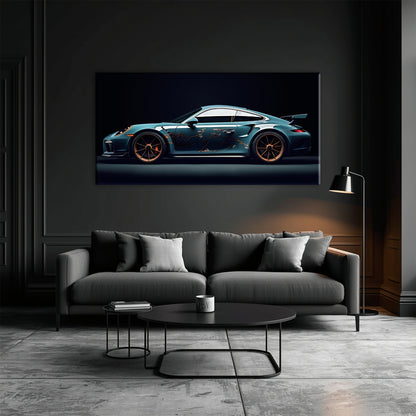 Porsche 911 Noir Wall Art – Blue GT3 RS Sports Car Canvas Print