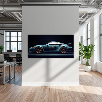 Porsche 911 Noir Wall Art – Blue GT3 RS Sports Car Canvas Print