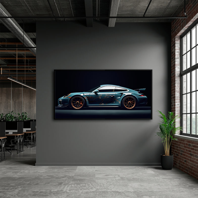 Porsche 911 Noir Wall Art – Blue GT3 RS Sports Car Canvas Print